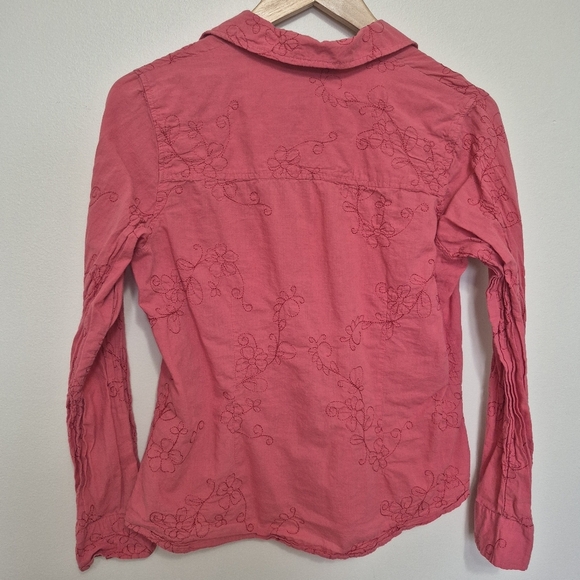 Denim & Co. Pink Floral Embroidered Button Down Shirt – Size S - Picture 4 of 4